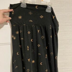 Black Maxi Skirt with Gold Celestial Print